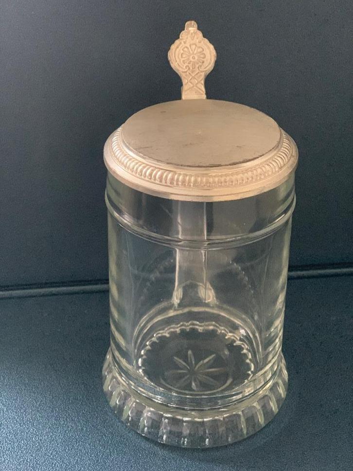 Bierpul met verzilverde  deksel uit de jaren 1950/1970, Verzamelen, Biermerken, Nieuw, Pul(len), Overige merken, Ophalen of Verzenden