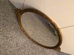 Antieke vintage brocant spiegel met koperen rand, Ophalen, Ovaal, Minder dan 50 cm
