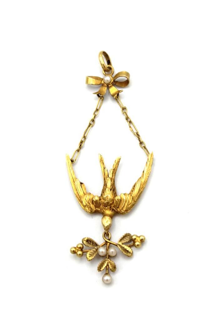 18 karaat gouden hanger, vredesduif met takje in de bek., Sieraden, Tassen en Uiterlijk, Antieke sieraden, Zilver, Ophalen of Verzenden