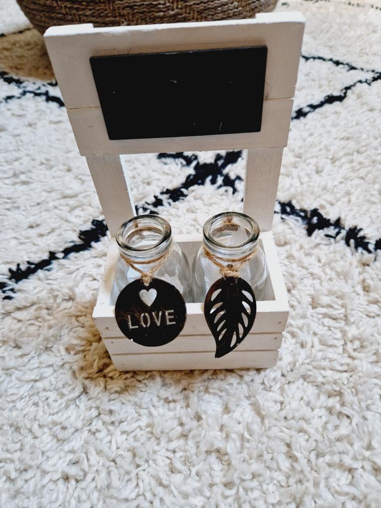 Nieuw mini deco leuk setje houten kistje met vaasjes, Huis en Inrichting, Woonaccessoires | Overige, Nieuw, Ophalen of Verzenden