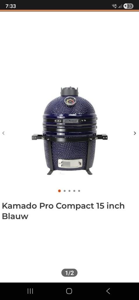 Kamado Pro Compact 15 inch Blauw BBQ, Tuin en Terras, Houtskoolbarbecues, Ophalen of Verzenden, Nieuw, Kamado Pro