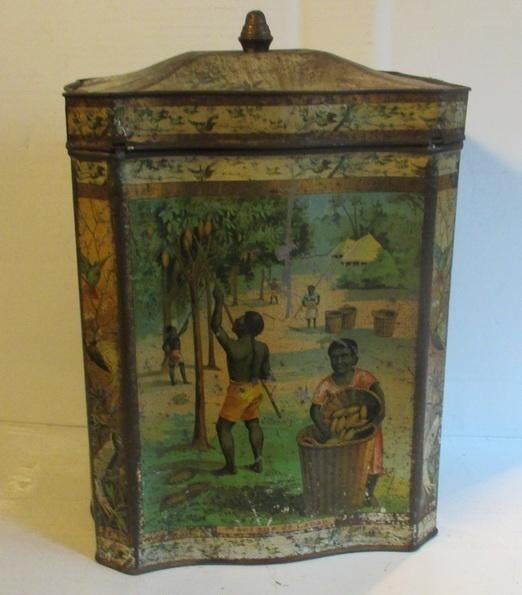 antieke koloniale blikken cacao doos vr Bensdorp Bekkers, Verzamelen, Blikken, Verzenden, Gebruikt, Koek(jes)