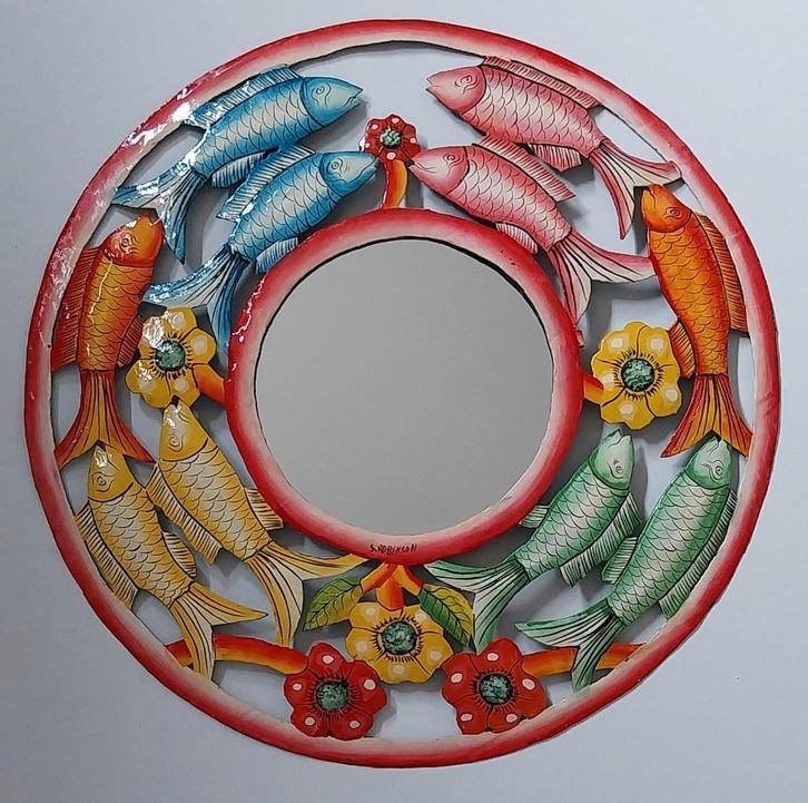 Ronde Metalen Retro spiegel van S. Robenson, Huis en Inrichting, Woonaccessoires | Spiegels, Zo goed als nieuw, Minder dan 50 cm