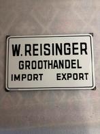 Emaille bord W Reisinger groothandel import export, Ophalen of Verzenden, Zo goed als nieuw, Reclamebord