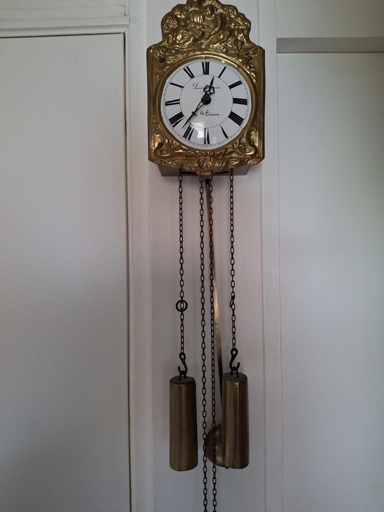 Antieke Louis XV St. Etienne wandklok met gewichten, Ophalen of Verzenden