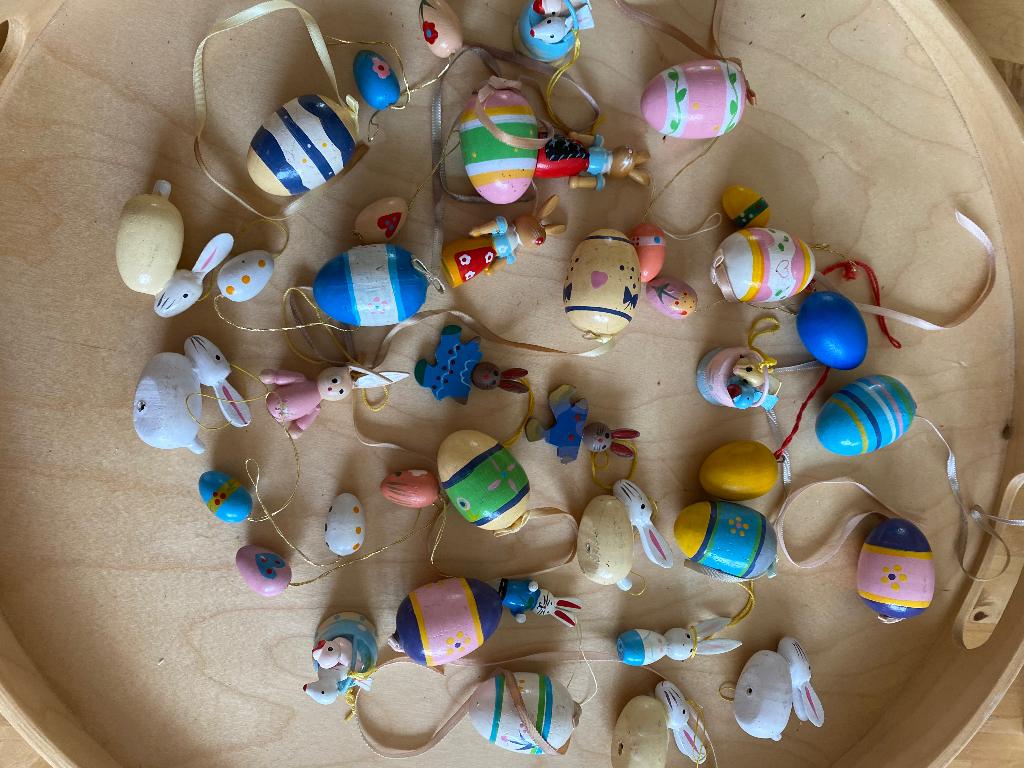 40 x Vintage Pasen houten paas hangers ei konijn, Ophalen of Verzenden, Zo goed als nieuw