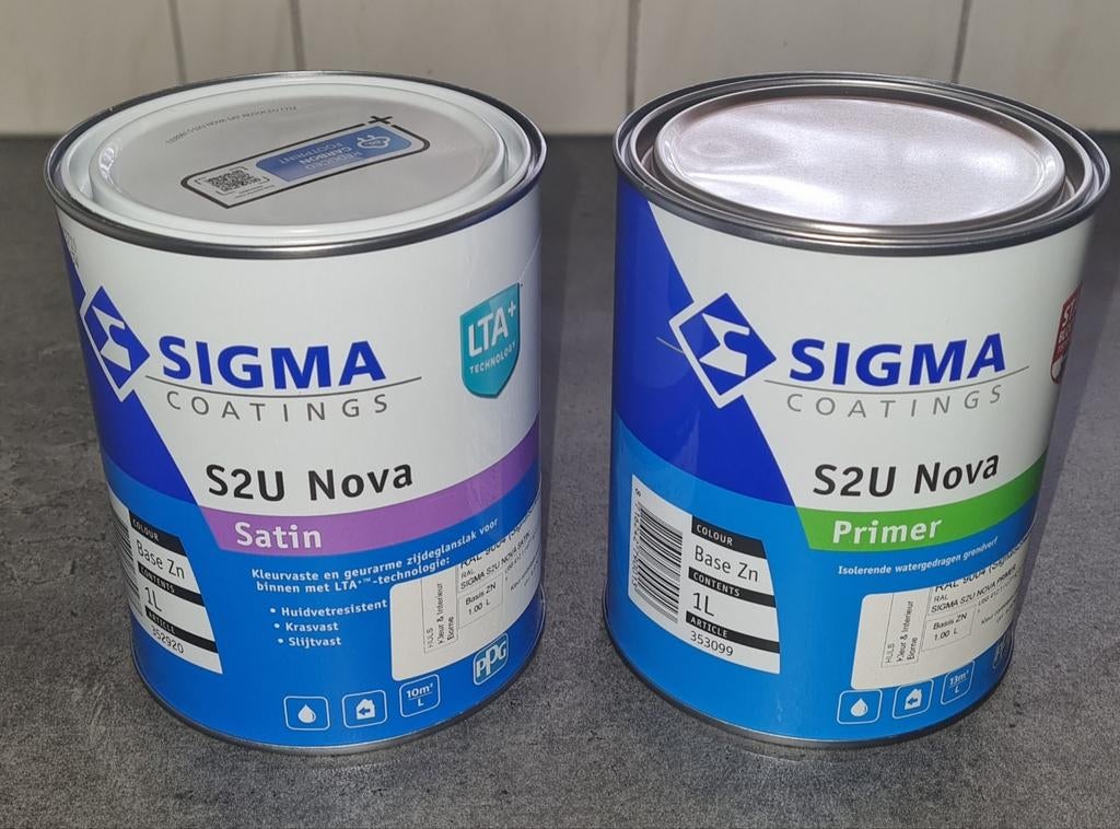 Sigma S2U Nova Primer + Satin Aflak Signaalzwart 1L, Ophalen of Verzenden