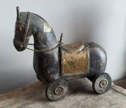 Houten MARWARI Oorlogspaardje <> Speelgoed NEPAL 16x17,5 cm., Ophalen of Verzenden