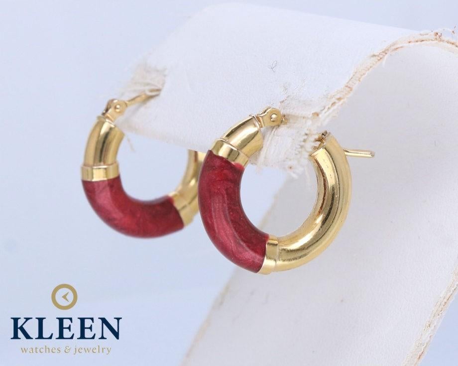 Prachtige 14K Gouden Oorbellen Creolen Rood, Ophalen of Verzenden, Zo goed als nieuw, Knopjes of Stekers, Goud