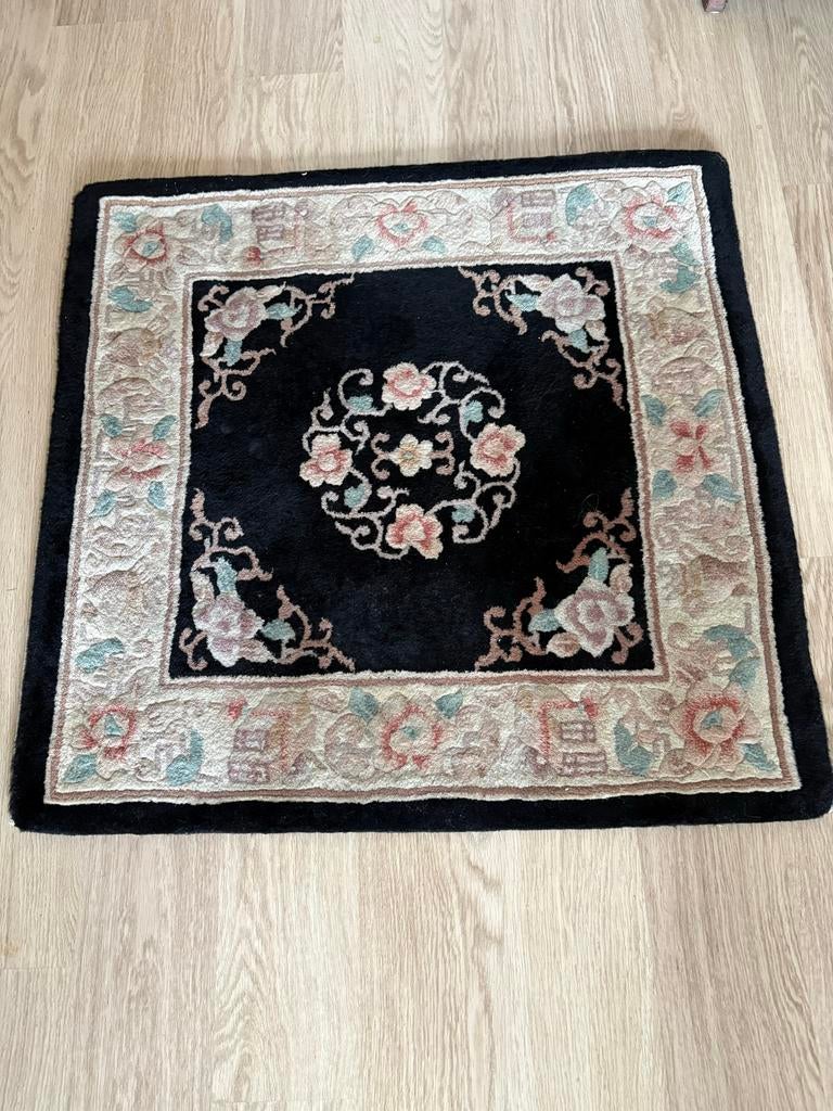 Chinees vloerkleed met bloemmotief, Ophalen, Gebruikt, Zwart, Vierkant