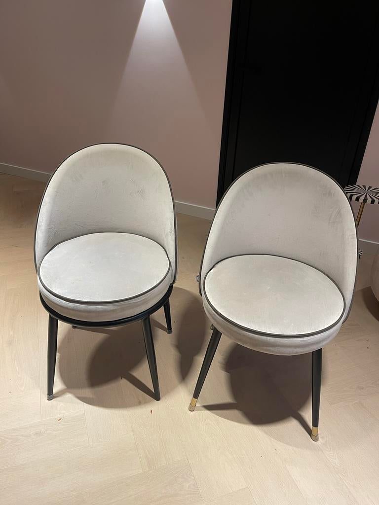 Eichholtz Cliff eetkamerstoelen set van 2 – grijs velvet, Ophalen, Gebruikt, Twee, Eric Kuster