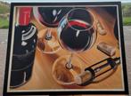 Schilderij: Wijnfles, glazen en kurkentrekker, Ophalen of Verzenden