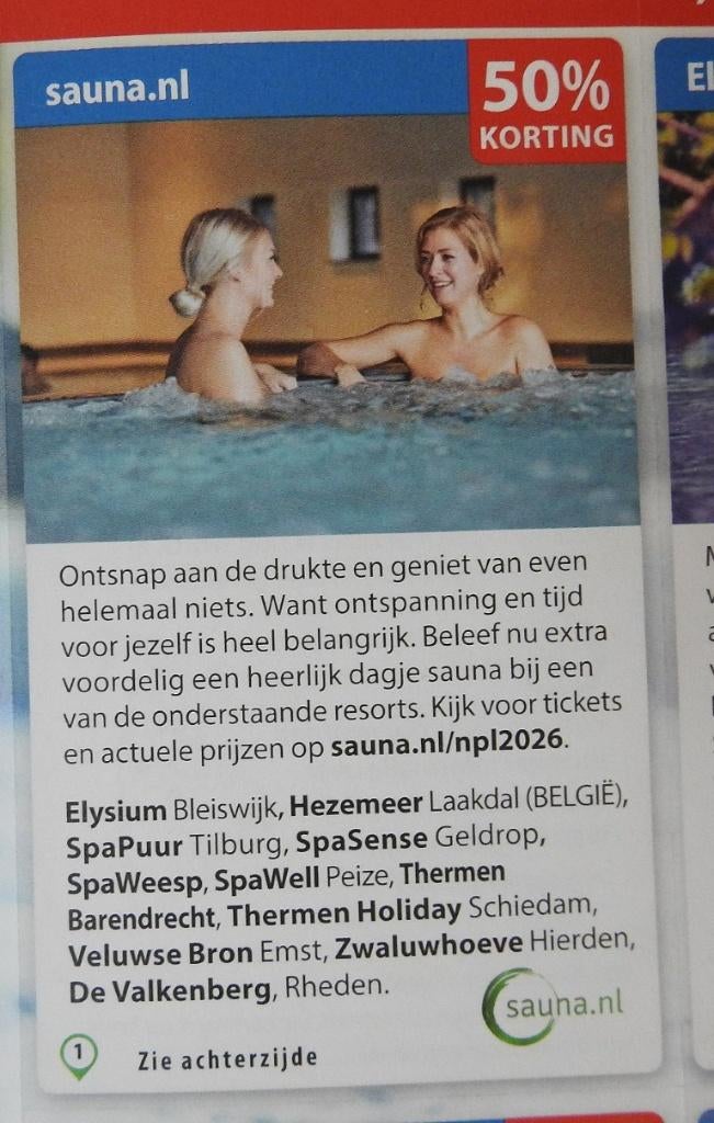 Thermen of Wellness Of Sauna., Tickets en Kaartjes, Twee personen, Kortingsbon, Spa of Sauna