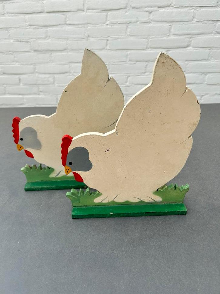 Antieke Houten Kippen Set- Decoratief., Antiek en Kunst, Antiek | Woonaccessoires, Ophalen of Verzenden
