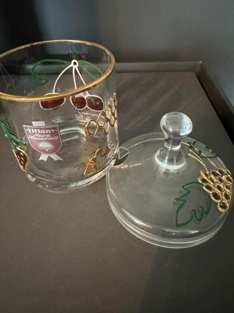 Tiffany Nagel Glazen pot  met Fruitdecoratie, Antiek en Kunst, Verzenden