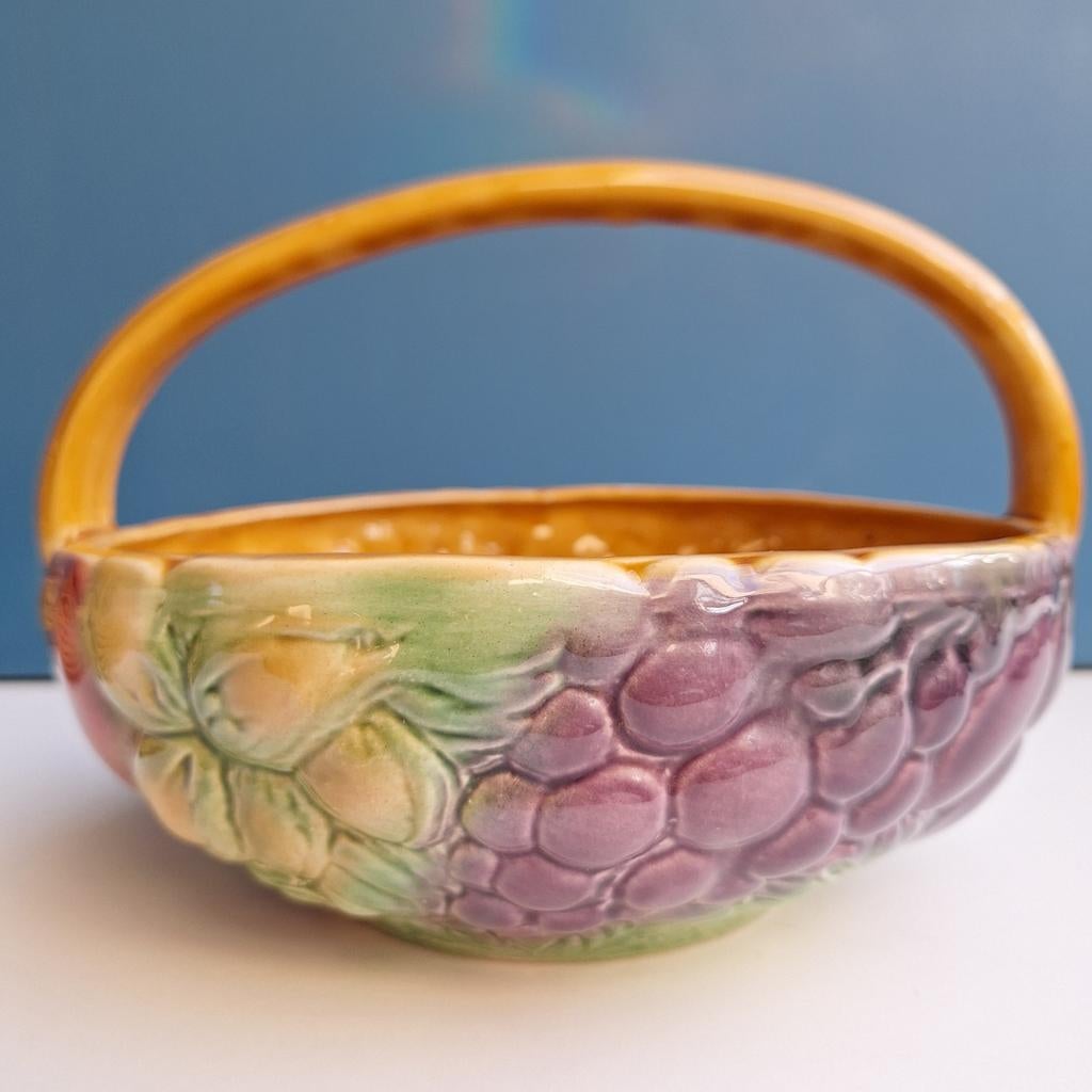 Sarreguemines Faience Fruitschaal met Handvat, Antiek en Kunst, Antiek | Keramiek en Aardewerk, Ophalen of Verzenden