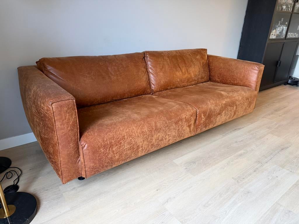 Bodilson leren 3-zits bank cognac bruin, Ophalen, Driepersoons, Zo goed als nieuw, Rechte bank