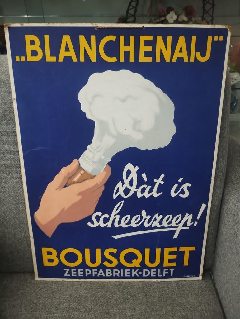 Prachtige grote oude reclame display Zeepfabriek Delft, Verzenden, Gebruikt, Reclamebord