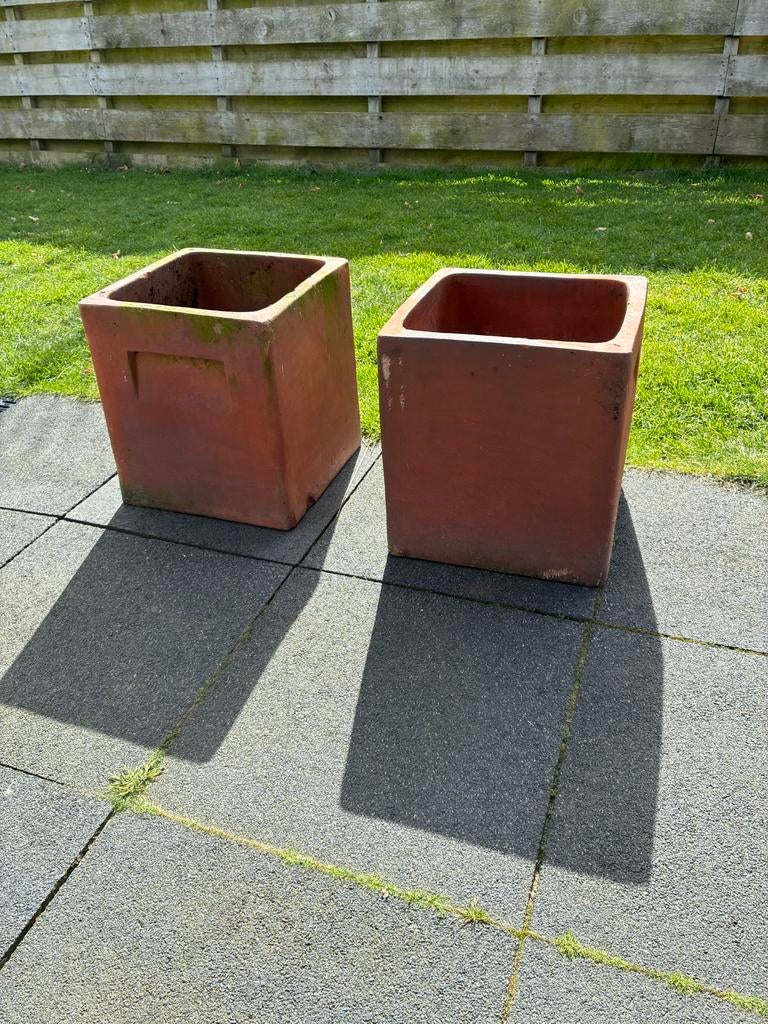2 dikwandige terracotta bloembakken, Ophalen, Steen, Gebruikt, Minder dan 60 cm