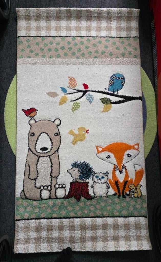 Kinder vloerkleed met bosdieren - Merinos Diamond, Crème, 100 tot 150 cm, Zo goed als nieuw, Kinderkamer, Speels, Bosdieren, Cartoon