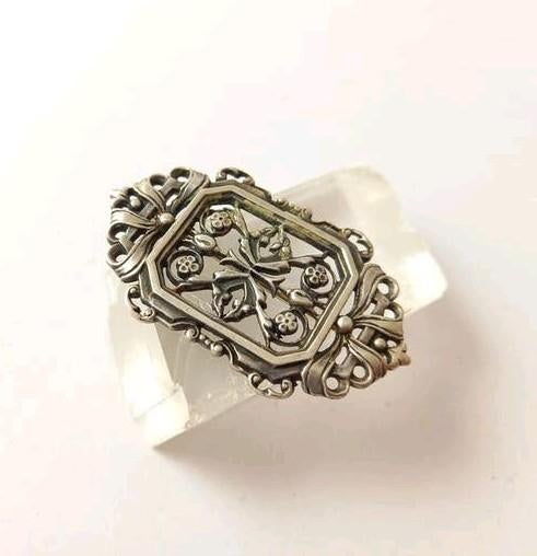 Antieke Zilveren Broche met Bloemmotief, Verzenden, Zilver, Zilver