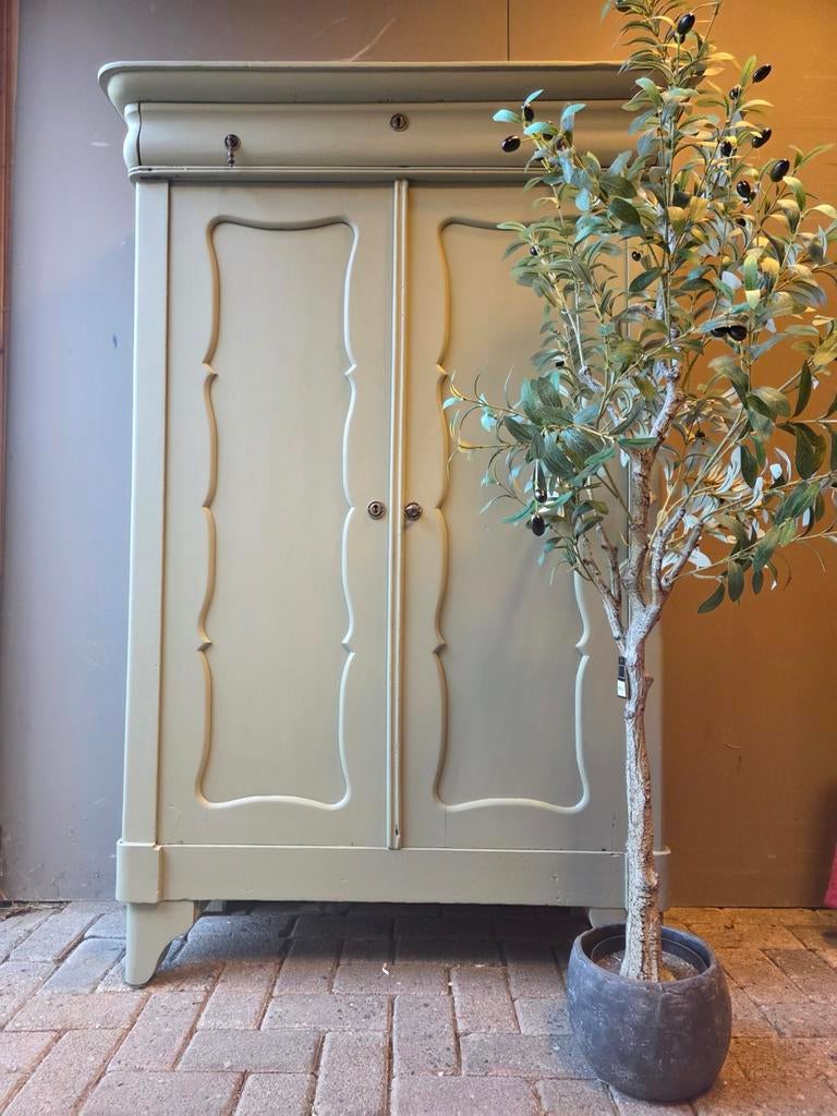 Groene biedermeier meidenkast kledingkast bezorgen mogelijk, Ophalen of Verzenden