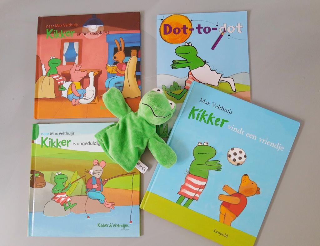 Mooie Kikker Max Velthuijs boeken+ handpop, Boeken, Ophalen of Verzenden, Zo goed als nieuw
