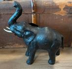 Groot leren olifant beeld brocante design dier beelden, Ophalen of Verzenden