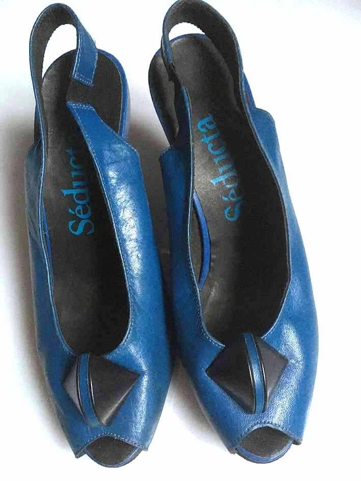 Seducta Vintage Peeptoe Slingback Pumps Schoenen Maat 35, Blauw, Ophalen of Verzenden, Zo goed als nieuw, Seducta