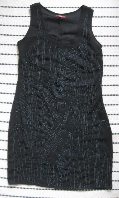 LIV Jurk zwart met groene kraaltjes patroon, maat M, Maat 38/40 (M), Zwart, Ophalen of Verzenden, Zo goed als nieuw