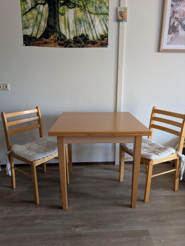 Uitschuifbare eettafel met 3 stoelen, Ophalen, Gebruikt, 100 tot 150 cm, 50 tot 100 cm