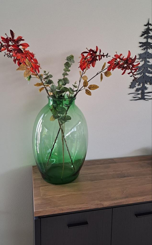 Grote groene glazen vaas, 50 tot 75 cm, Nieuw, Ophalen of Verzenden, Glas