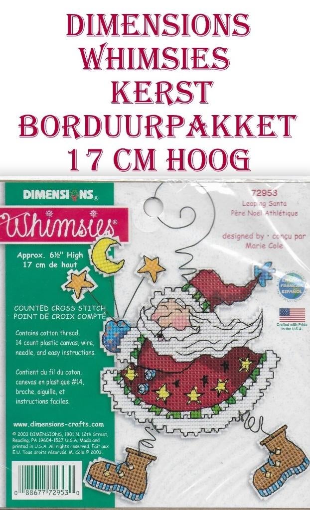 Borduurpakket kerst: Dimensions Whimsies springende kerstman, Ophalen of Verzenden, Nieuw, Handborduren, Borduurpakket