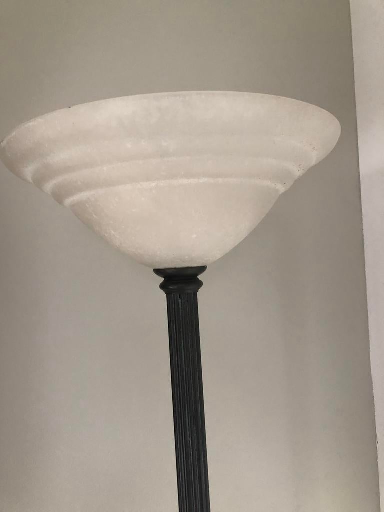 Mooie staande lamp met merano glas en voetschakelaar, Ophalen of Verzenden, Zo goed als nieuw, Glas, 150 tot 200 cm