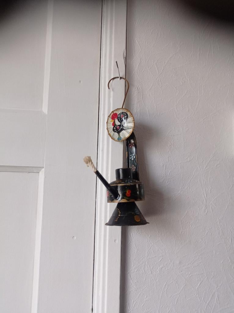 Vintage bliek ijzer wand olielamp, Ophalen of Verzenden