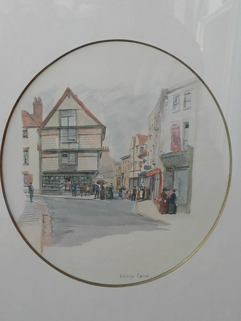 Mooie oude ingelijste prent uit Engeland van Borough corner., Ophalen of Verzenden