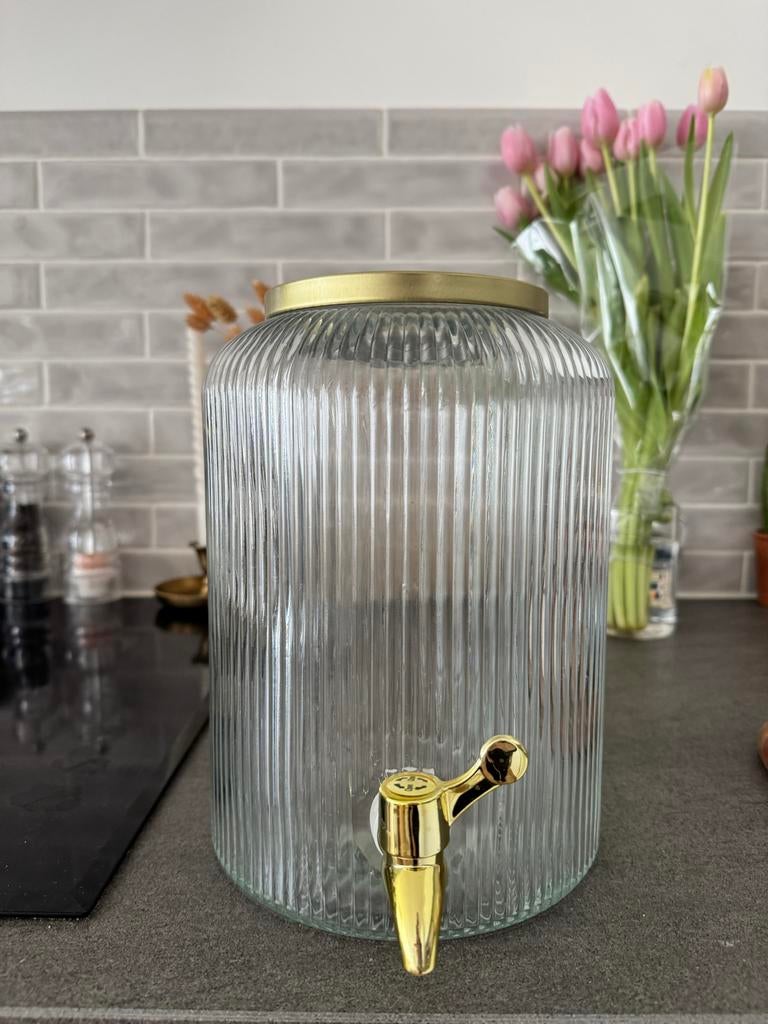 Glazen drankdispenser met gouden kraan - Nieuw, Ophalen, Goud, Nieuw, Glas