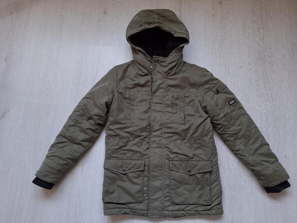 Groene winterjas van WE Fashion, maat 146/152, Gebruikt, Ophalen of Verzenden, Jas, Jongen