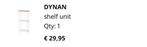 IKEA DYNAN stellingkast, Ophalen, Gebruikt