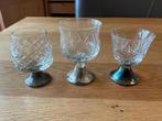 Drie aparte glazen kristal met zilver antiek, Ophalen of Verzenden