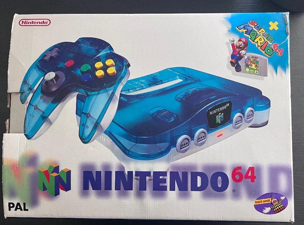 Ice Blue Nintendo 64 (N64) – Met doos en Super Mario 64, Ophalen, Zo goed als nieuw, Met 1 controller, Met games