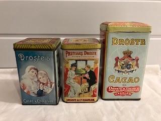 Droste - drie vintage blikjes - cacao, Verzamelen, Blikken, Gebruikt, Overige, Droste, Verzenden