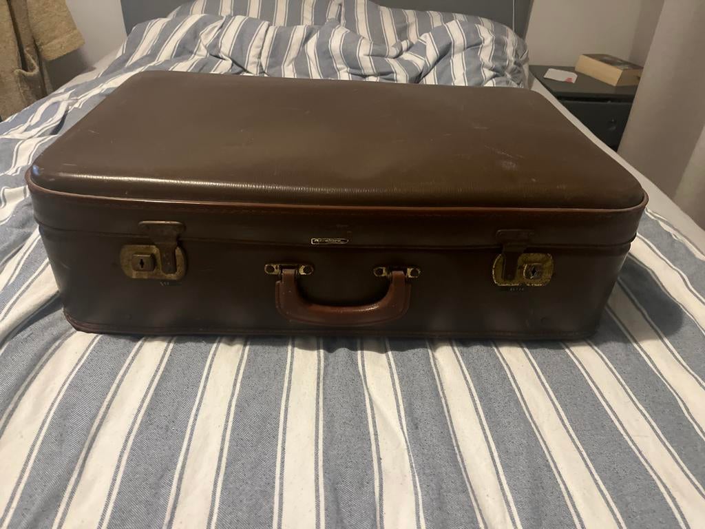 Echte Vintage Koffer jaren 50-60 Bruin, Overige materialen, Gebruikt, 45 tot 55 cm, Slot