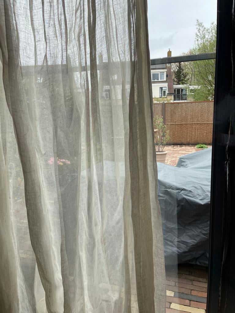 Linnen gordijnen met dubbele plooi, Ophalen, 200 cm of meer, Beige, 150 tot 200 cm