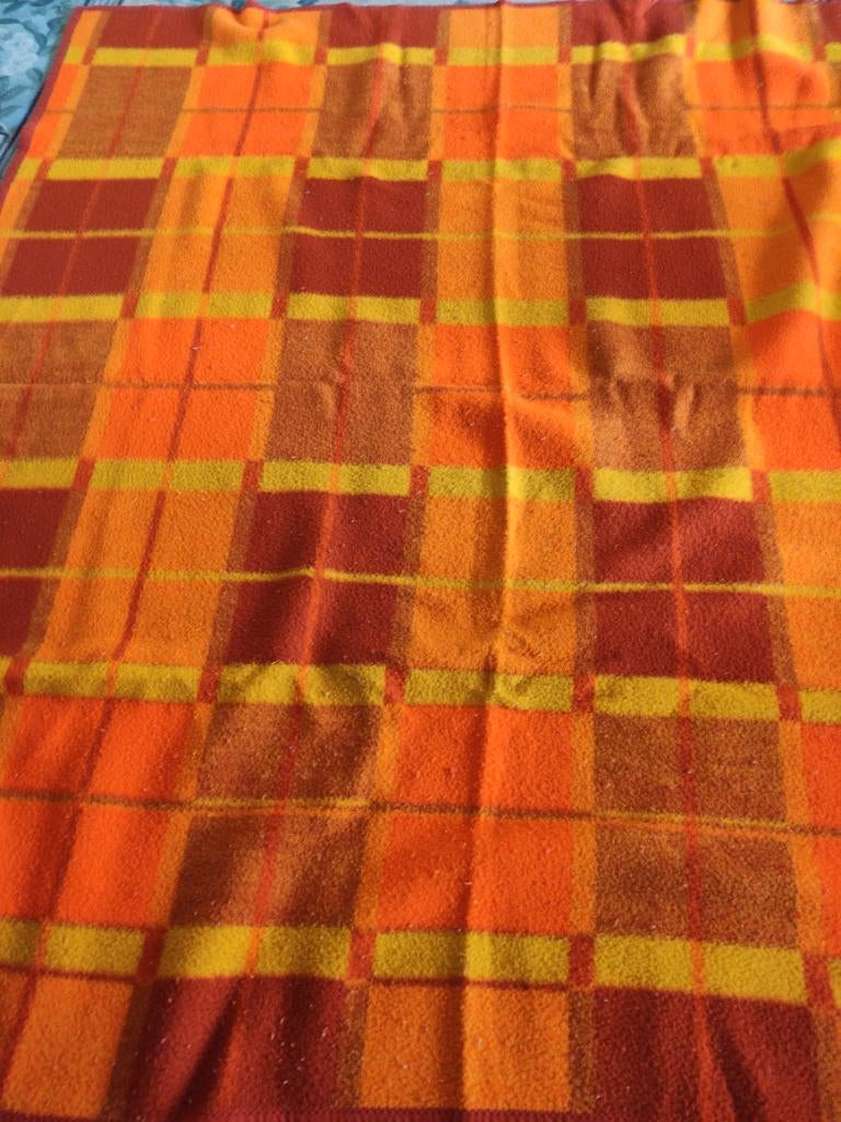 Vintage wollen deken oranje/geel, Huis en Inrichting, Woonaccessoires | Plaids en Woondekens, Ophalen, Gebruikt