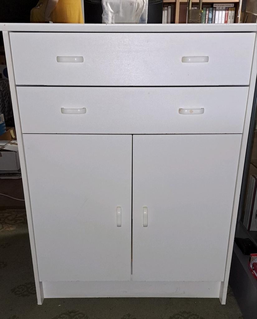 Wit laag kastje met deurtjes en 2 laden - 100x80x40 cm, Ophalen, 25 tot 50 cm, 50 tot 100 cm, Minder dan 100 cm
