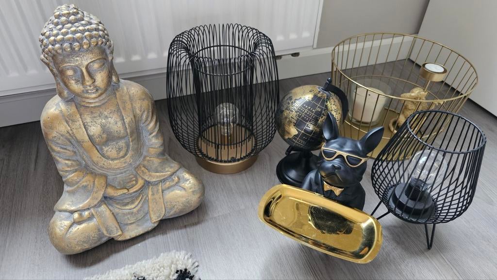 Diverse Woonaccessoires Goud/Zwart - Buddha, Lampen, Globe, Ophalen, Gebruikt, Zwart