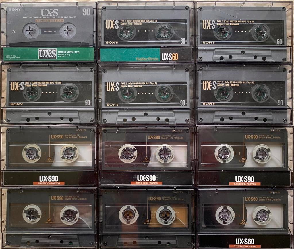 12x Sony UX-S60 UX-S90 cassettebandjes UX-S UXS 60 90 tapes, Gebruikt, 2 t/m 25 bandjes, Ophalen of Verzenden, Voorbespeeld