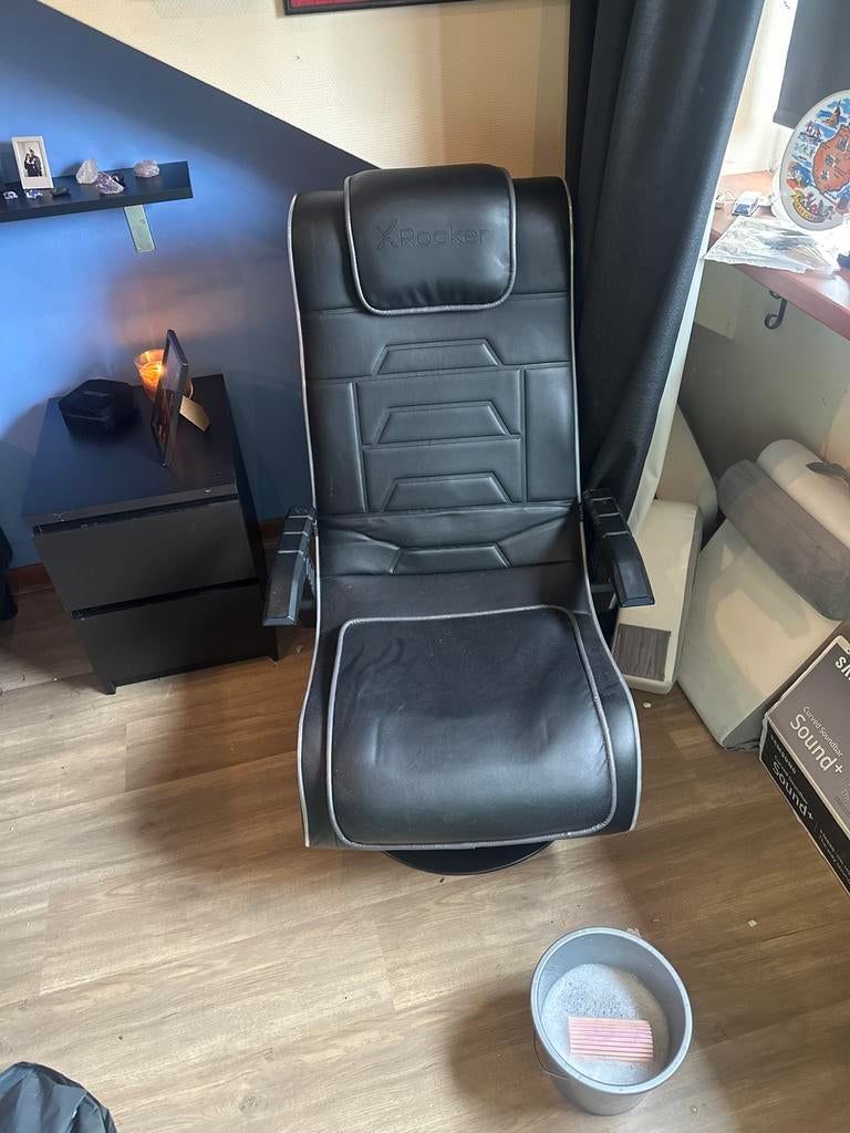 Zwarte X Rocker gaming stoel, Ophalen, Gebruikt, Zwart, Leer