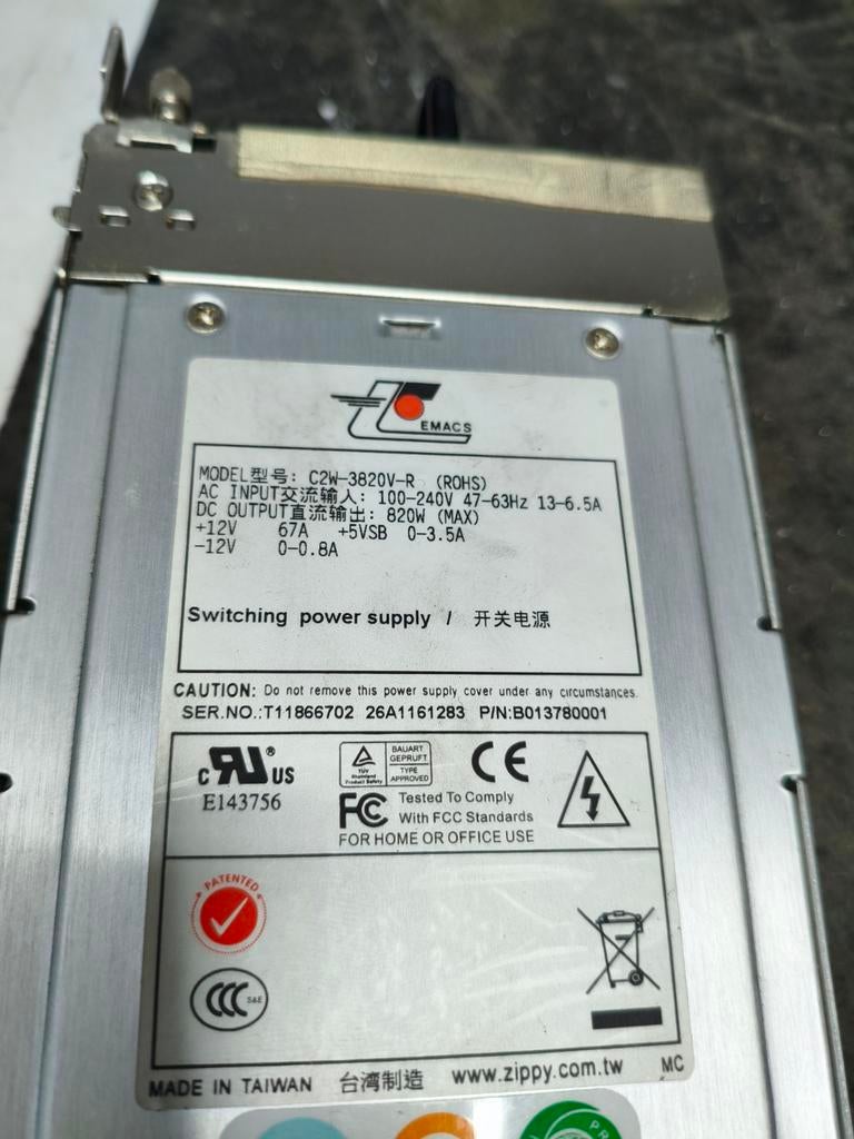 Server voeding Emacs C2W-3820V-R 820W, Computers en Software, Interne voedingen, Ophalen of Verzenden
